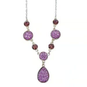 Liz Claiborne purple Pendant Faux Drusy Stone Necklace.